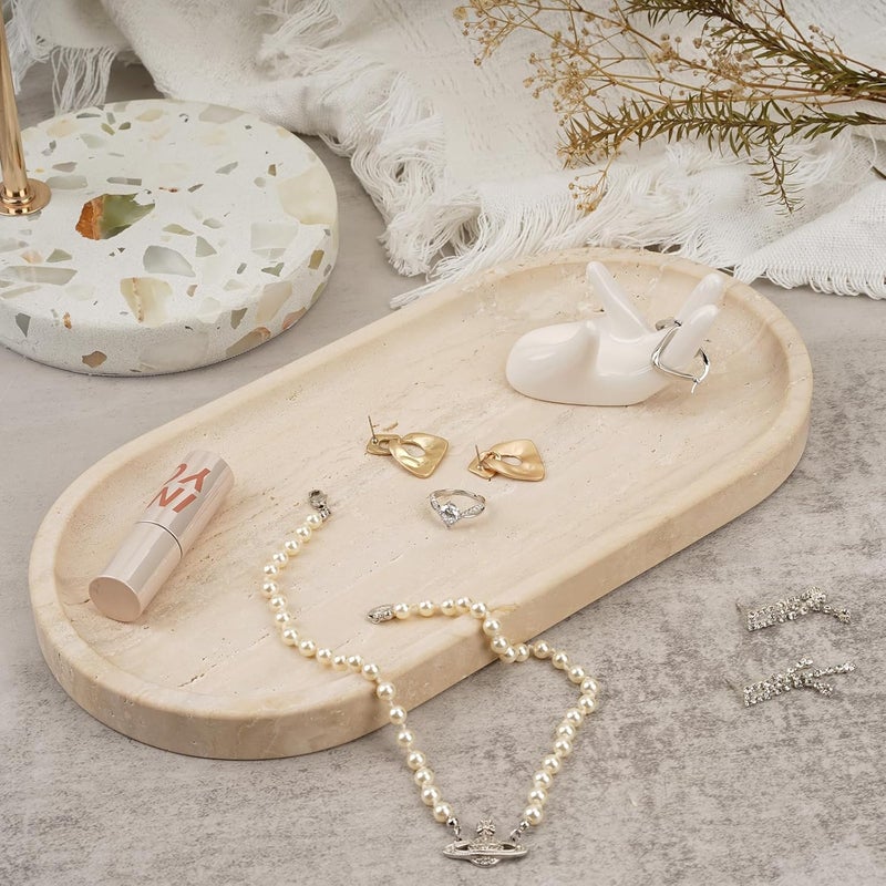 Koville Italian Travertine Tray, 12"x6" Vanity Decorative Marble Tray for Countertop, Catchall for Perfume, Candles, Jewelry Dish - Image 5